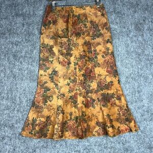 Vintage Irka Floral Leather Suede Inspired Mustard Floral A-Line Skirt Size 12